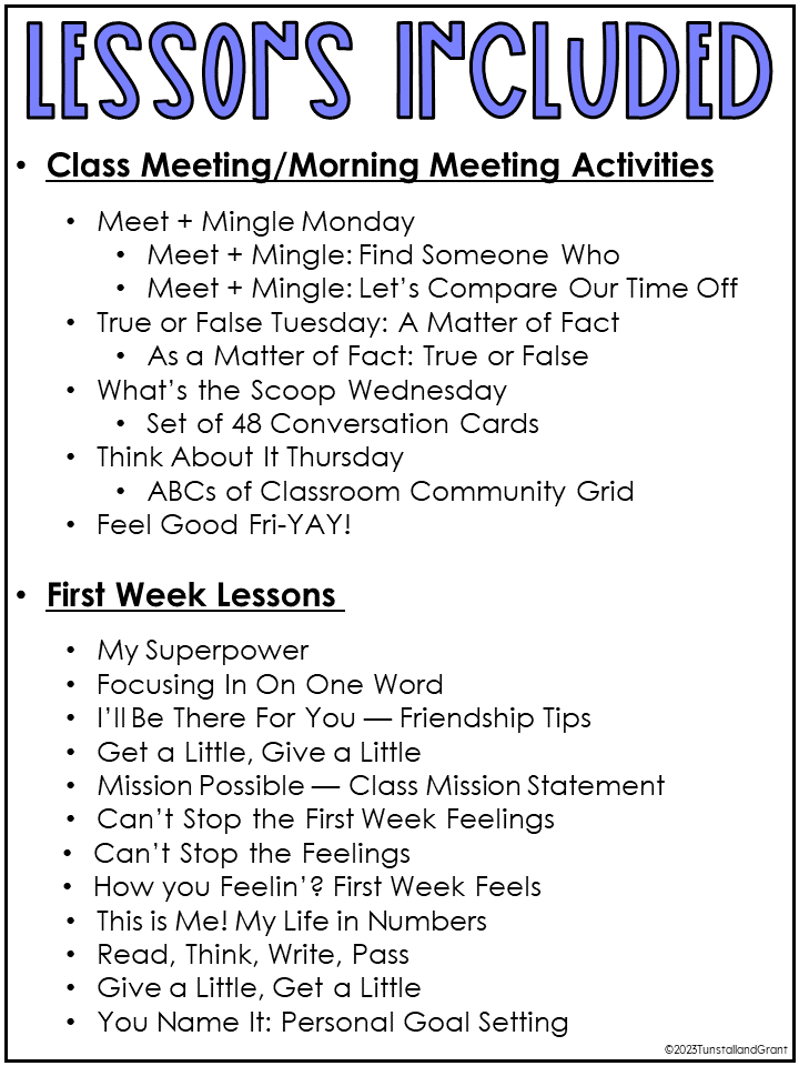 First Week Lessons