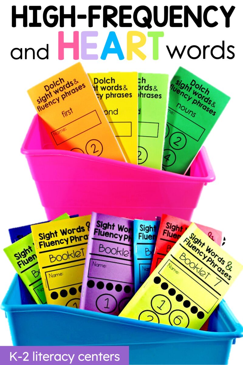 K–2 high-frequency and heart word practice using colorful sight word and fluency phrase booklets.